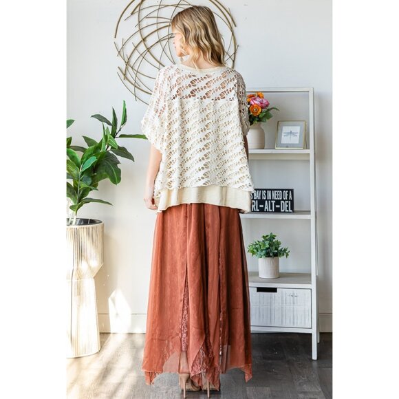 Oli & Hali Washed Crochet Layered Knit Top - Picture 2 of 2